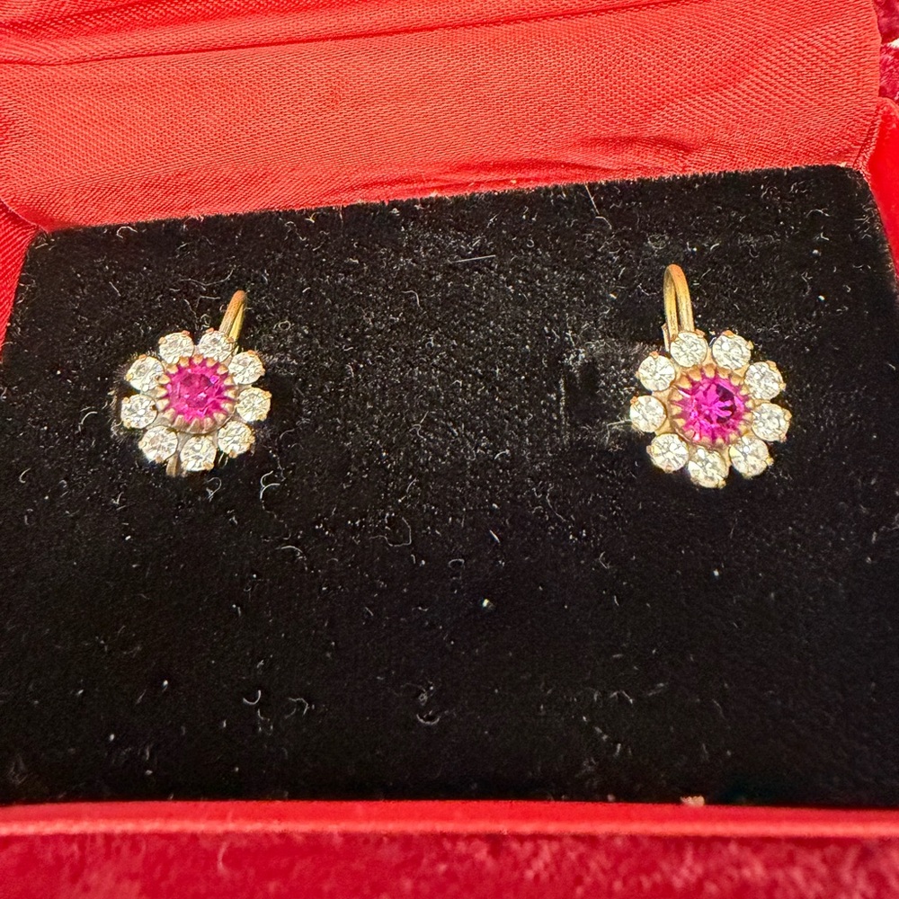 Antique earrings white crystals and red 
Silver , 100 years old at list ..